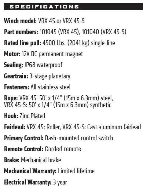 VRX 45-S Powersport Winch - 101040