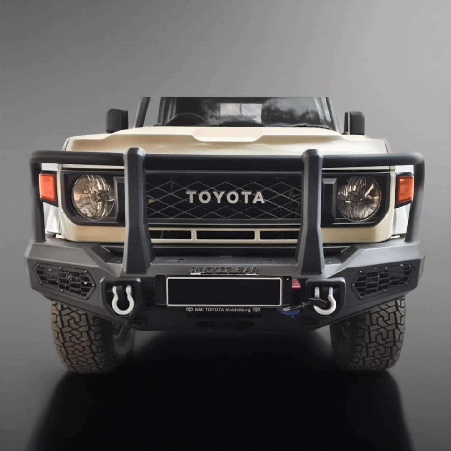 MCC Rocker Bar Full Loop Front Bumper Replacement Bullbar with Africa bar lights for Toyota LandCruiser 70 and 79 Series 2024 onwards