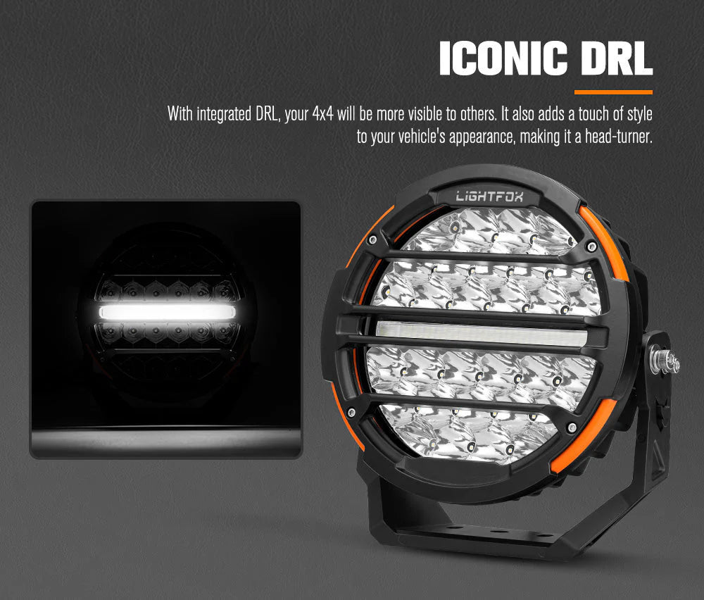 Lightfox Pair 9 Inch Osram LED Driving Lights Round Spotlight Spot DRL Headlight