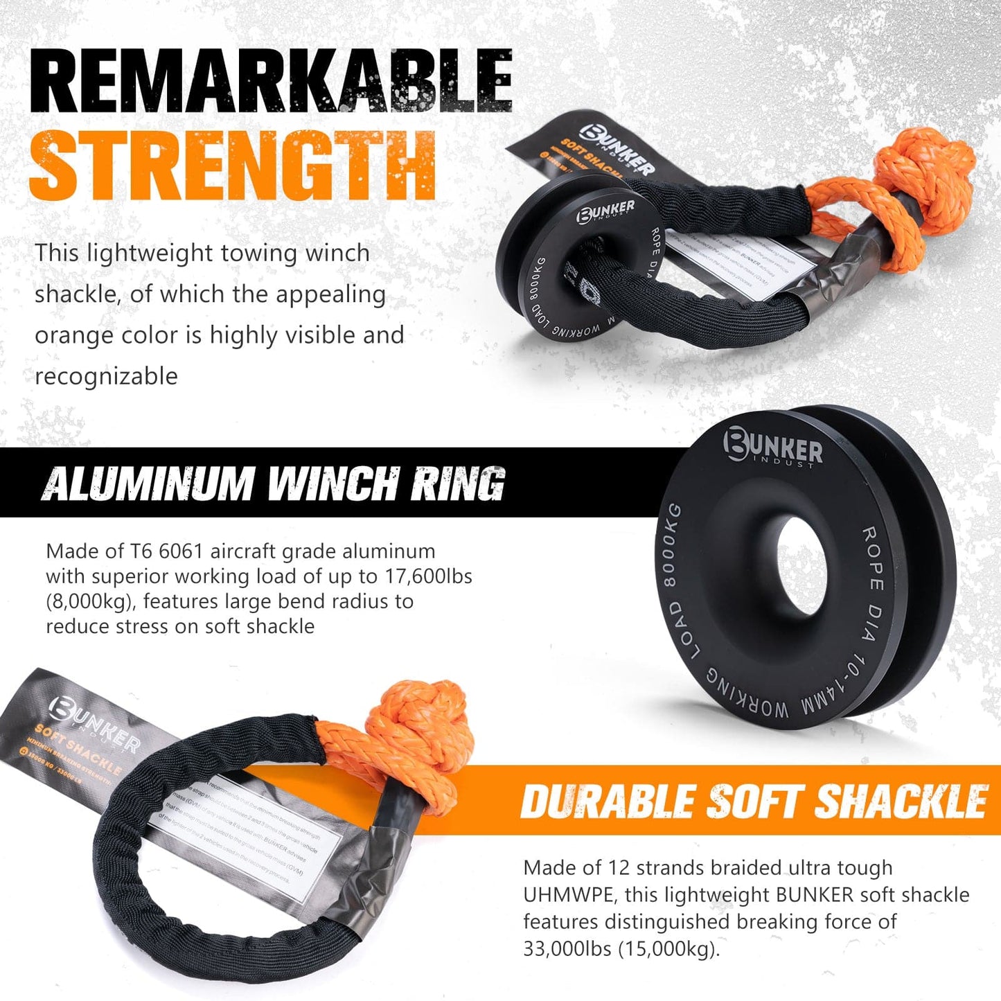 BUNKER INDUST Soft Shackle Synthetic Rope With Protective Recovery Snatch Ring