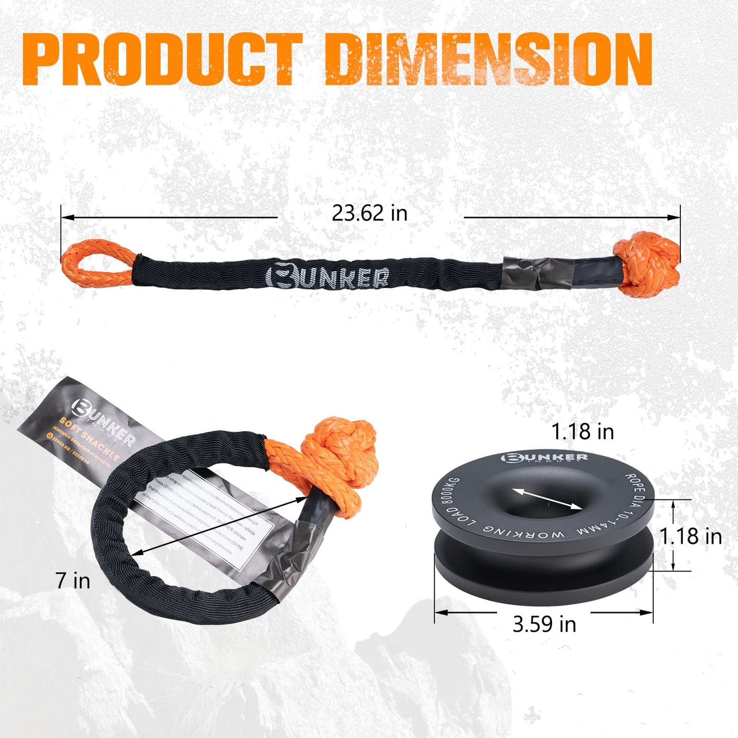 BUNKER INDUST Soft Shackle Synthetic Rope With Protective Recovery Snatch Ring