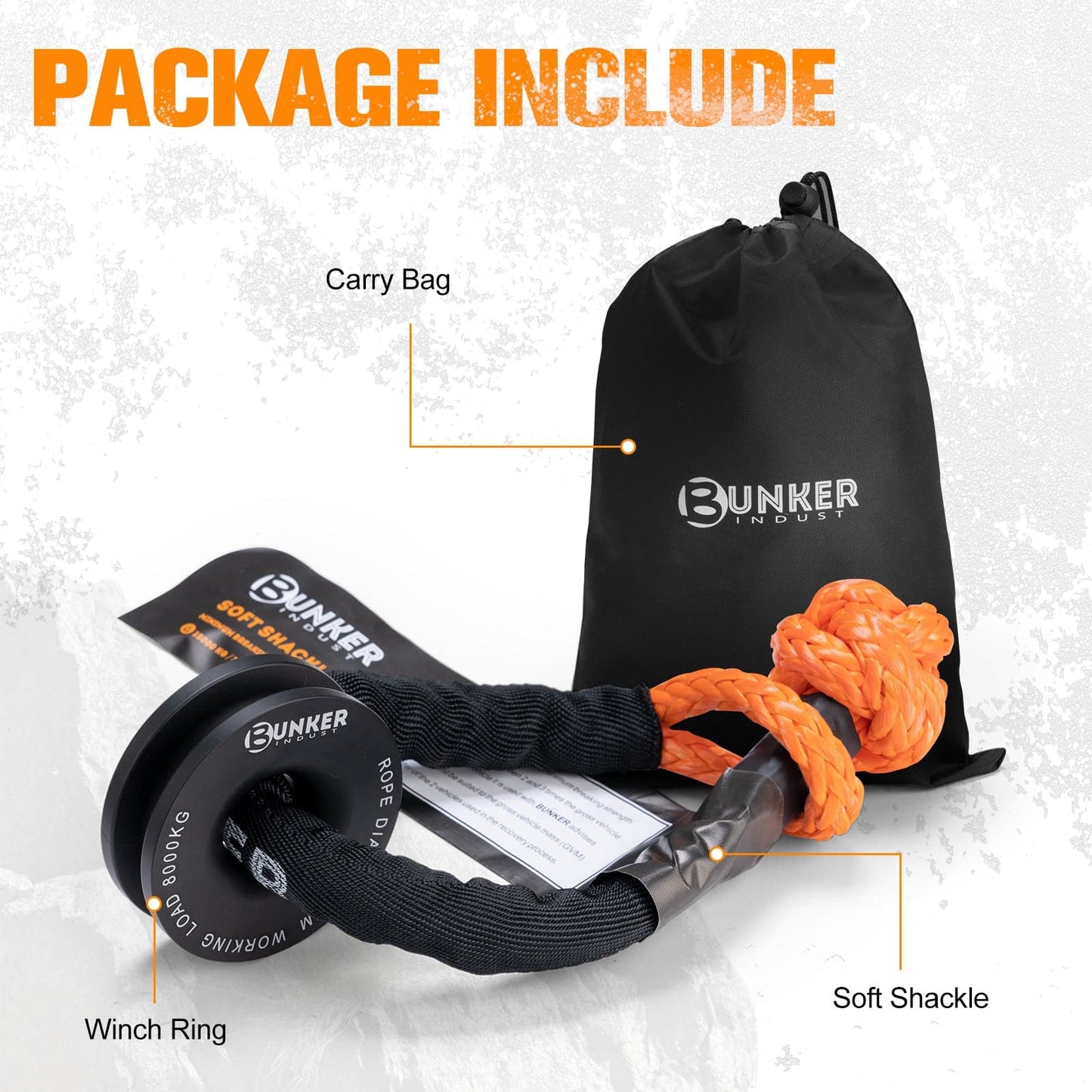 BUNKER INDUST Soft Shackle Synthetic Rope With Protective Recovery Snatch Ring