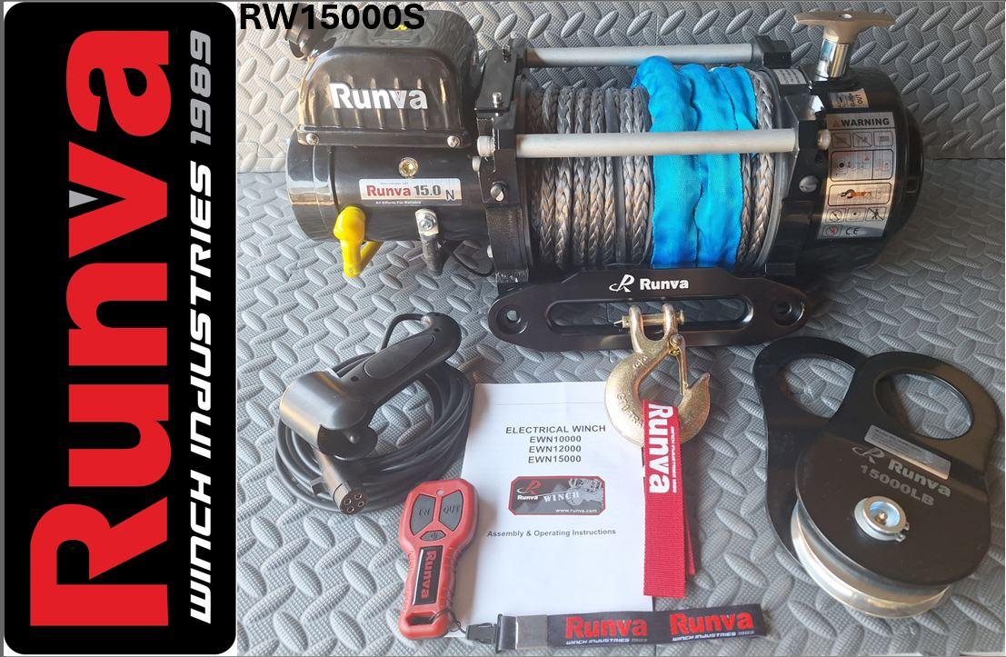 Runva Winch 15,000lbs 12V with Synthetic Rope (6,804kg) Off-Road Recovery Winch