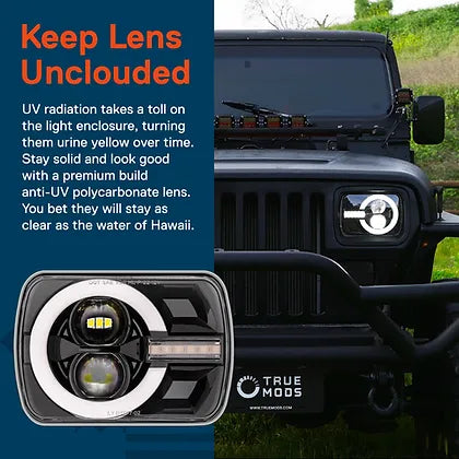 Bronco Style 90W 5X7" LED Headlight DOT Black - Pair