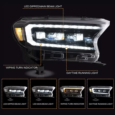 VLAND Ford Ranger Triple LED Projectors Headlights 2015-on