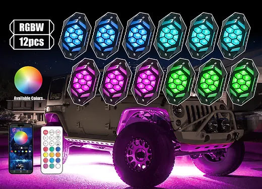 12-Pod RF Remote & Bluetooth App Control RGB Rock Light