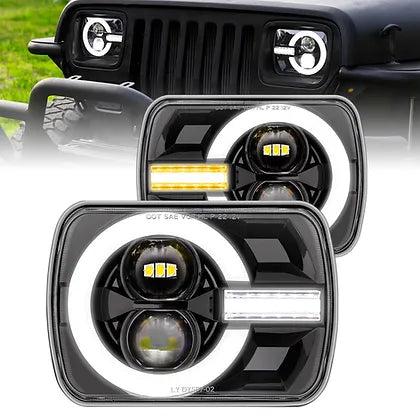 Bronco Style 90W 5X7" LED Headlight DOT Black - Pair