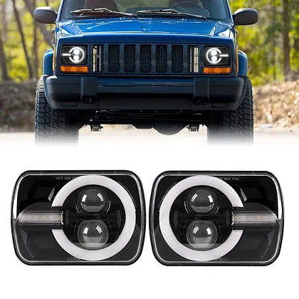 Bronco Style 90W 5X7" LED Headlight DOT Black - Pair