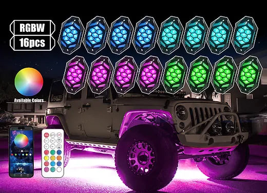 12-Pod RF Remote & Bluetooth App Control RGB Rock Light