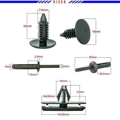 JK/JL 61Pcs Blind Rivets Rocker Molding Fender Flare Clips kit