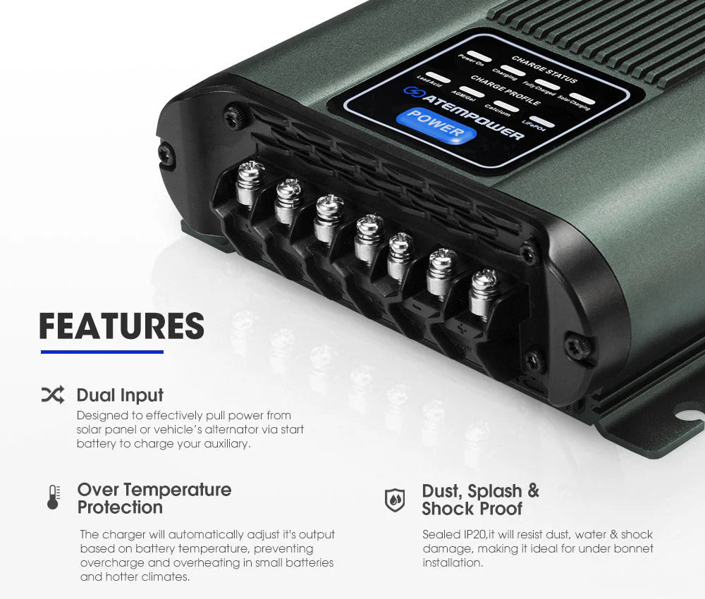 Atem Power 12V 40A DC To DC Battery Charger MPPT System Kit Isolator Dual Battery
