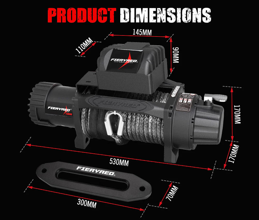Fieryred 12V 13000LBS(5896KG) Electric Winch Synthetic Rope