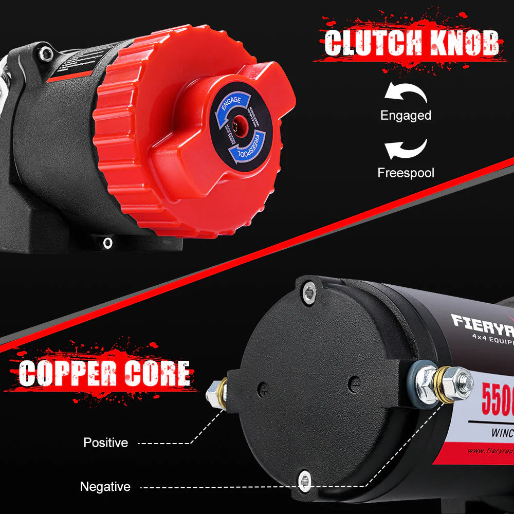 Fieryred Electric Winch 12V 5500LBS(2494KG) Synthetic Rope Wireless Remotes ATV UTV Boat
