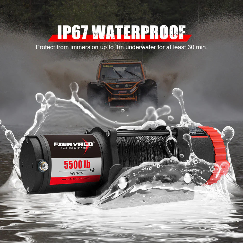 Fieryred Electric Winch 12V 5500LBS(2494KG) Synthetic Rope Wireless Remotes ATV UTV Boat