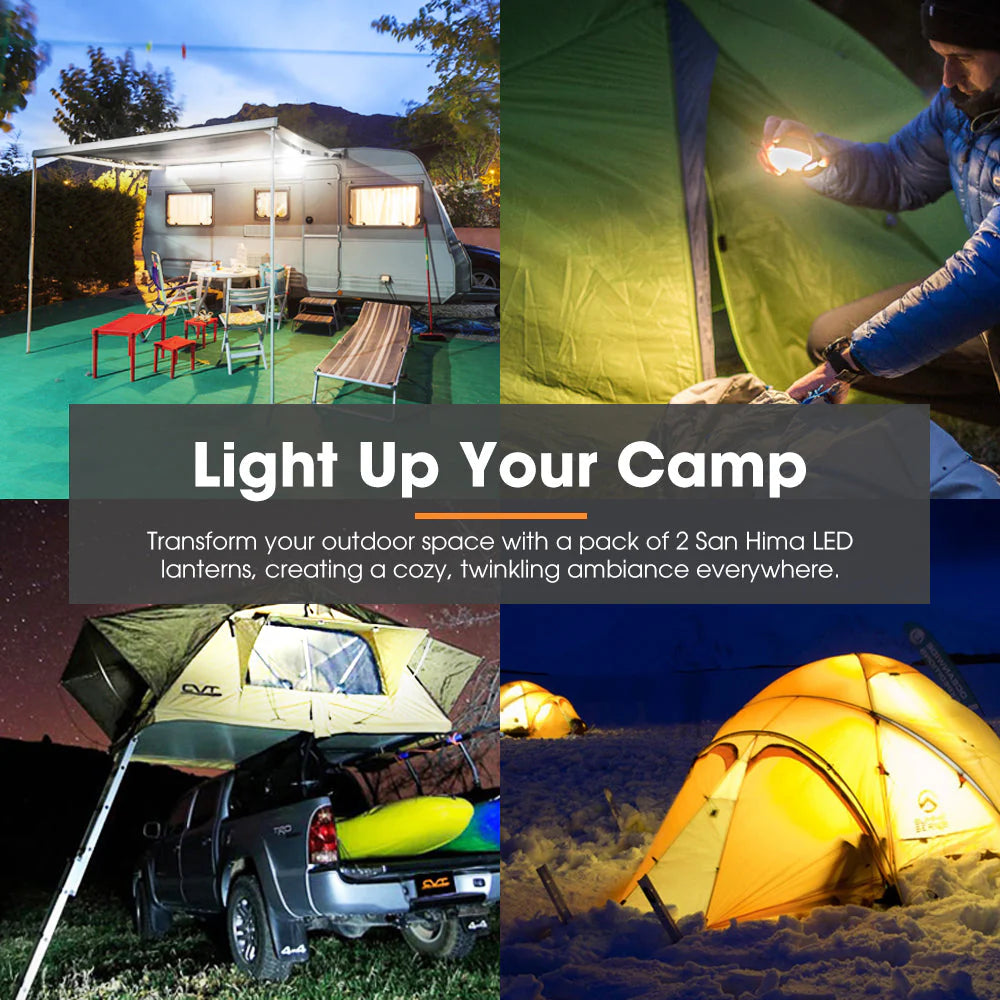 San Hima 2x Camp Light Dual Colour LED Lantern With Inbuilt Lithium Battery