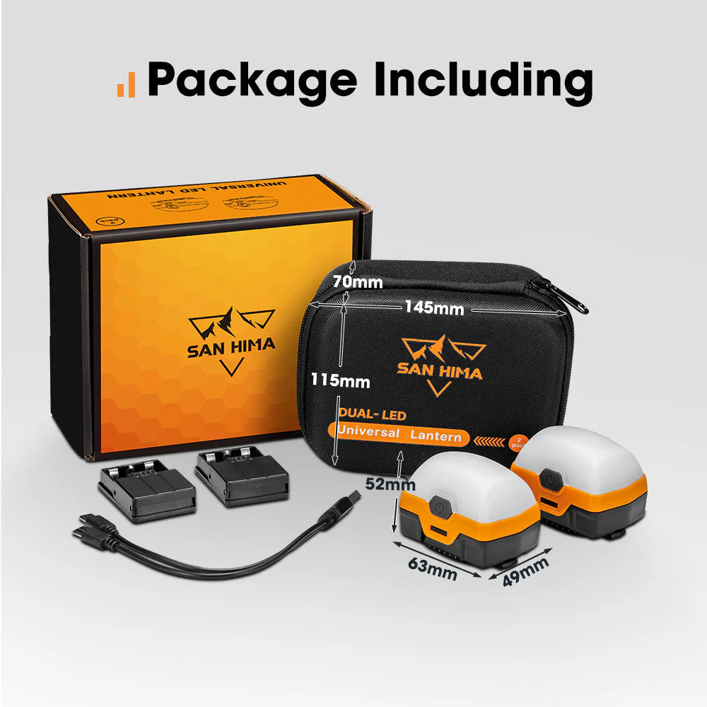 San Hima 2x Camp Light Dual Colour LED Lantern With Inbuilt Lithium Battery