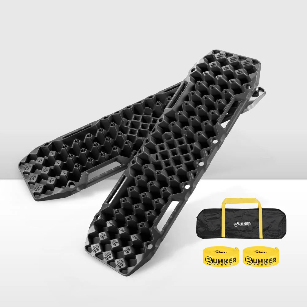 Pair 10T Recovery Tracks Sand Track With Jack Base Sand Snow Mud Trax 4WD Black