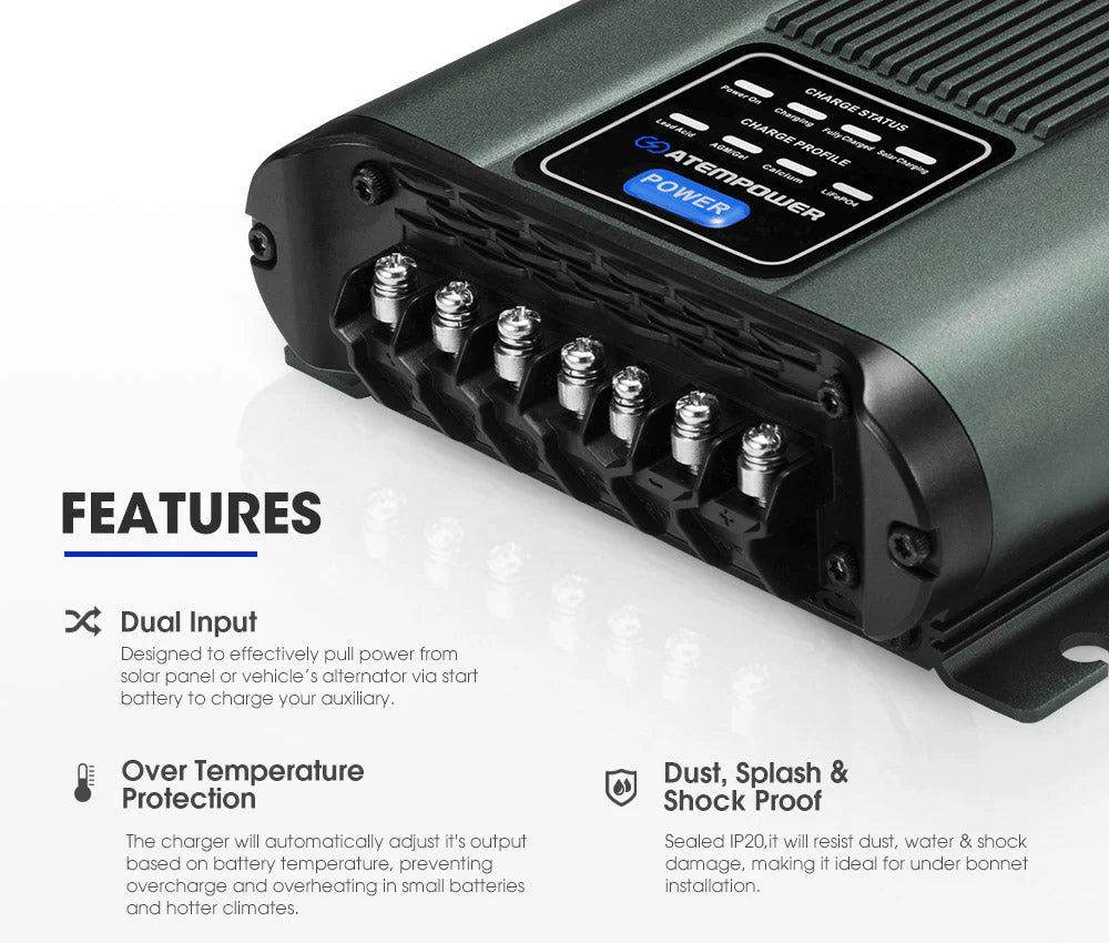 Atem Power 12V 20A DC To DC Battery Charger MPPT System Kit Isolator Dual Battery