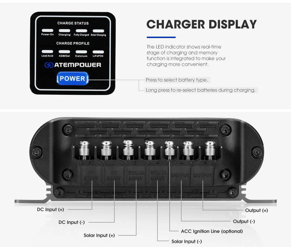 Atem Power 12V 20A DC To DC Battery Charger MPPT System Kit Isolator Dual Battery