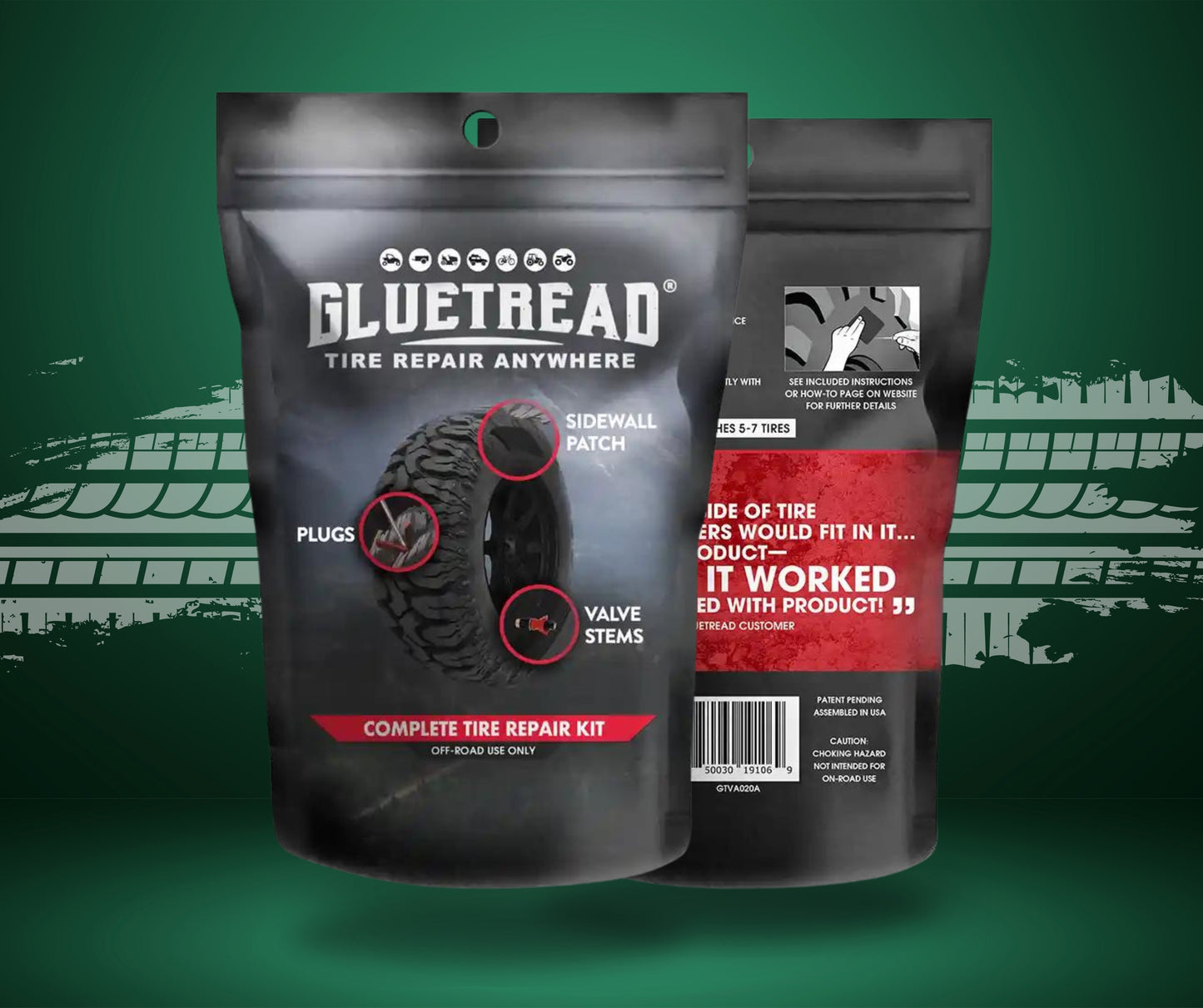 GlueTread Complete Tire Repair Kit - Side Wall Tyre Repair