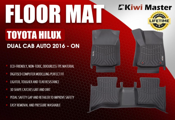 Kiwi Master 3D TPE Car Floor Mats For Toyota Hilux GD6 Double Cab Auto 2016 - New