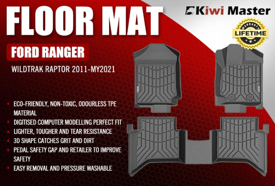 Kiwi Master 3D TPE Car Floor Mats For Ford Ranger Wildtrak / Raptor 2011-MY2021 PX PX2