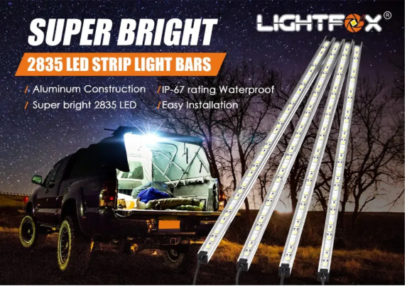 Lightfox 4PCS 12V LED Strip Light Bar Waterproof White Lights Boat Camping