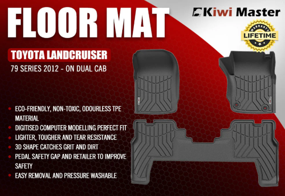 Kiwi Master 3D TPE Car Floor Mats For Toyota Land Cruiser 79 Series 2012 - Onward GXL Dual Cab