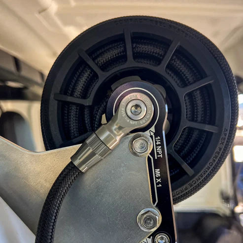 Banjo Fitting for CRS - 1/4 NPT to Apex 3/8 Braided Air Hose