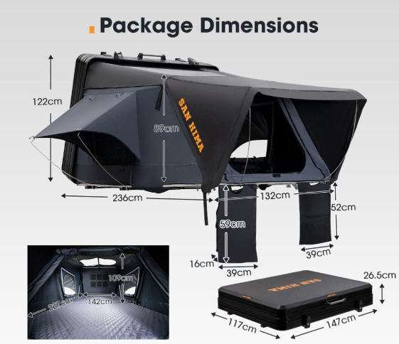 San Hima 4 Man Jervis Pro Roof Top Tent Hardshell Side Opening With Ladder