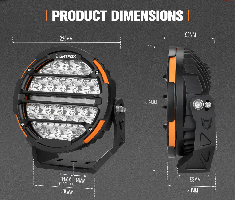 Lightfox Pair 9 Inch Osram LED Driving Lights Round Spotlight Spot DRL Headlight