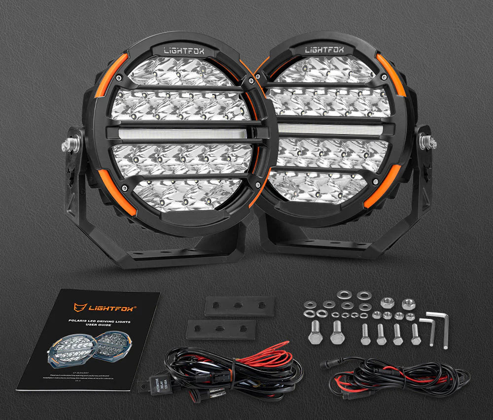 Lightfox Pair 9 Inch Osram LED Driving Lights Round Spotlight Spot DRL Headlight