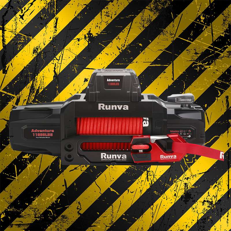 RUNVA Adventure Series 11 000lb 12V electric winch with synthetic rope, IP67 rated for off-road recovery