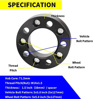 JL Wheel Spacer 38mm (1.5inch) Black - 4 piece