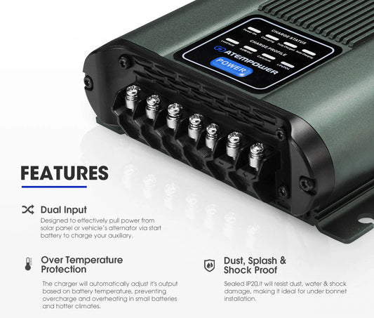 Atem Power 12V 40A DC To DC Battery Charger MPPT System Kit Isolator Dual Battery