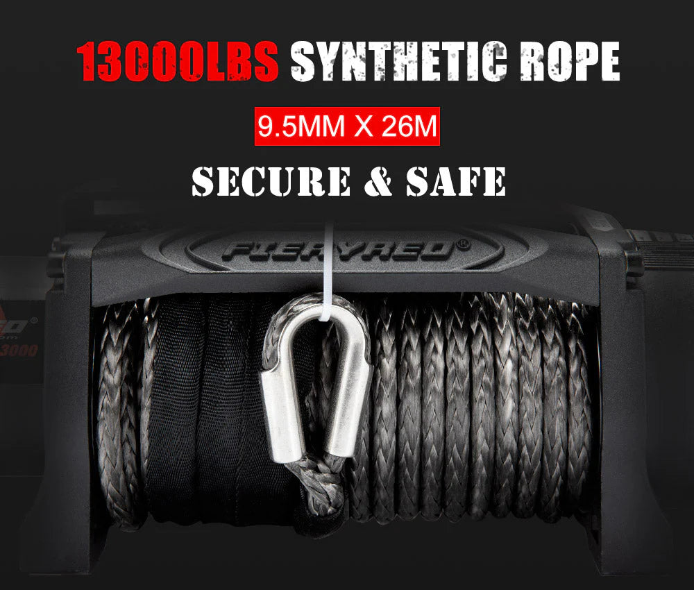 Fieryred 12V 13000LBS(5896KG) Electric Winch Synthetic Rope