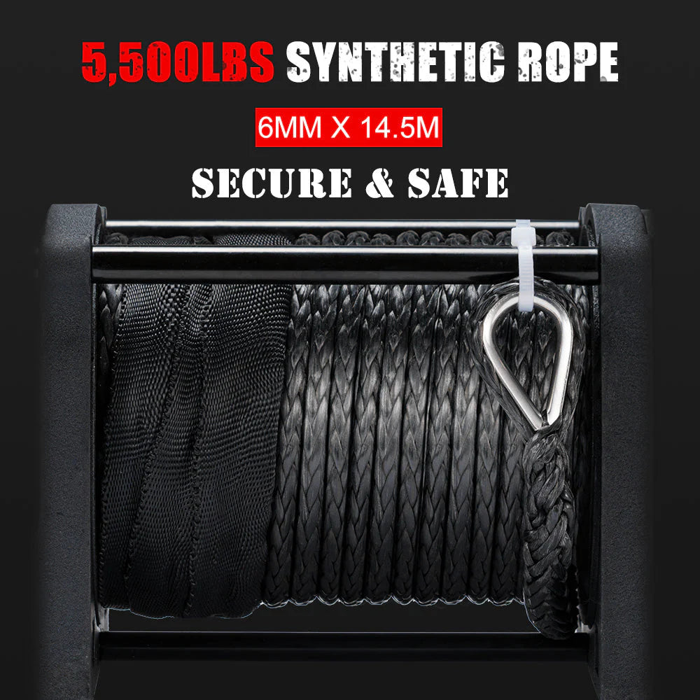 Fieryred Electric Winch 12V 5500LBS(2494KG) Synthetic Rope Wireless Remotes ATV UTV Boat