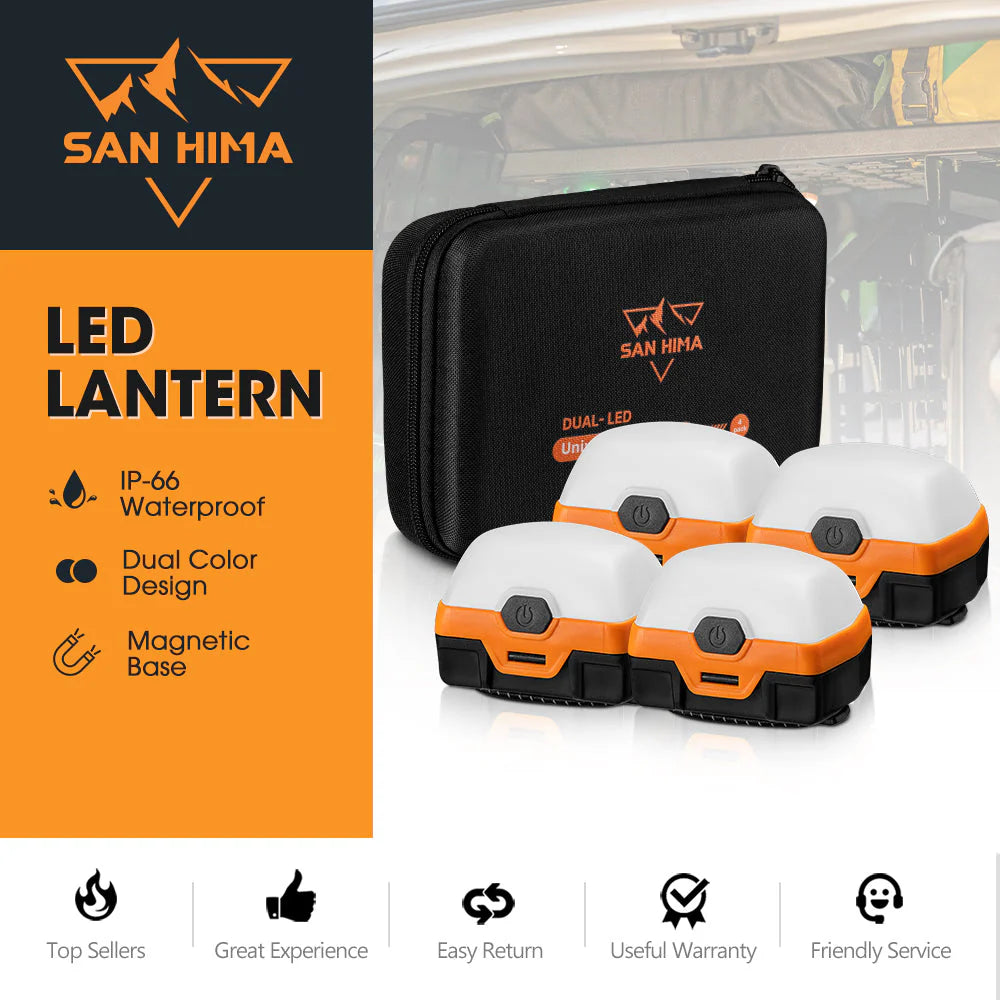 San Hima 4x Camp Light Dual Colour LED Lantern With Inbuilt Lithium Battery