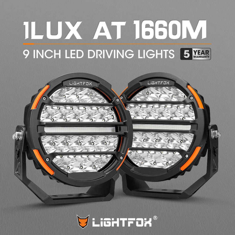 Lightfox Pair 9 Inch Osram LED Driving Lights Round Spotlight Spot DRL Headlight