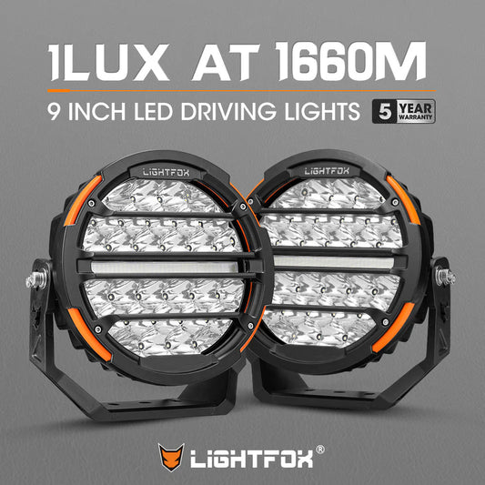 Lightfox Pair 9 Inch Osram LED Driving Lights Round Spotlight Spot DRL Headlight