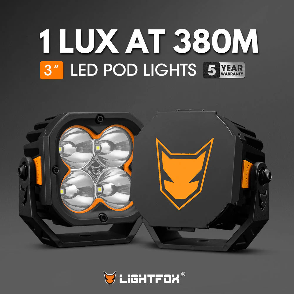 LIGHTFOX Pair 3inch Cygnus-4 Osram LED Pod Lights 1Lux@380m 3,834LM