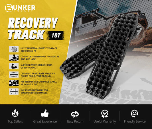 Pair 10T Recovery Tracks Sand Track With Jack Base Sand Snow Mud Trax 4WD Black