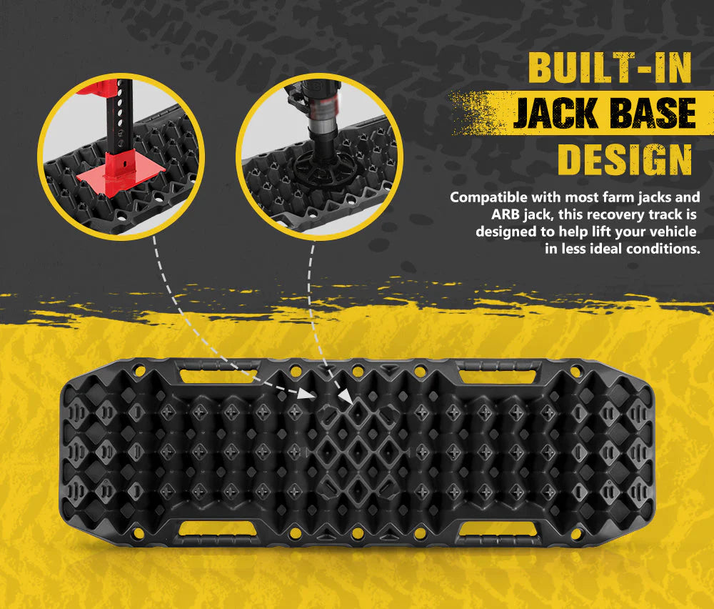 Pair 10T Recovery Tracks Sand Track With Jack Base Sand Snow Mud Trax 4WD Black