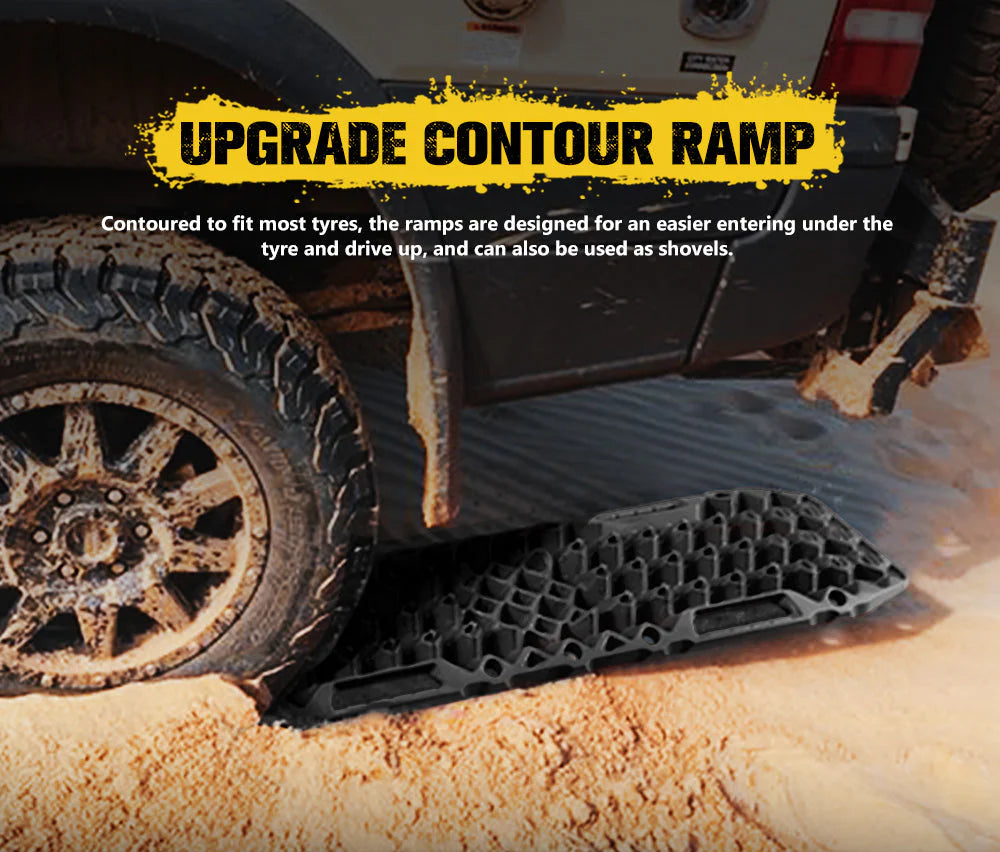 Pair 10T Recovery Tracks Sand Track With Jack Base Sand Snow Mud Trax 4WD Black