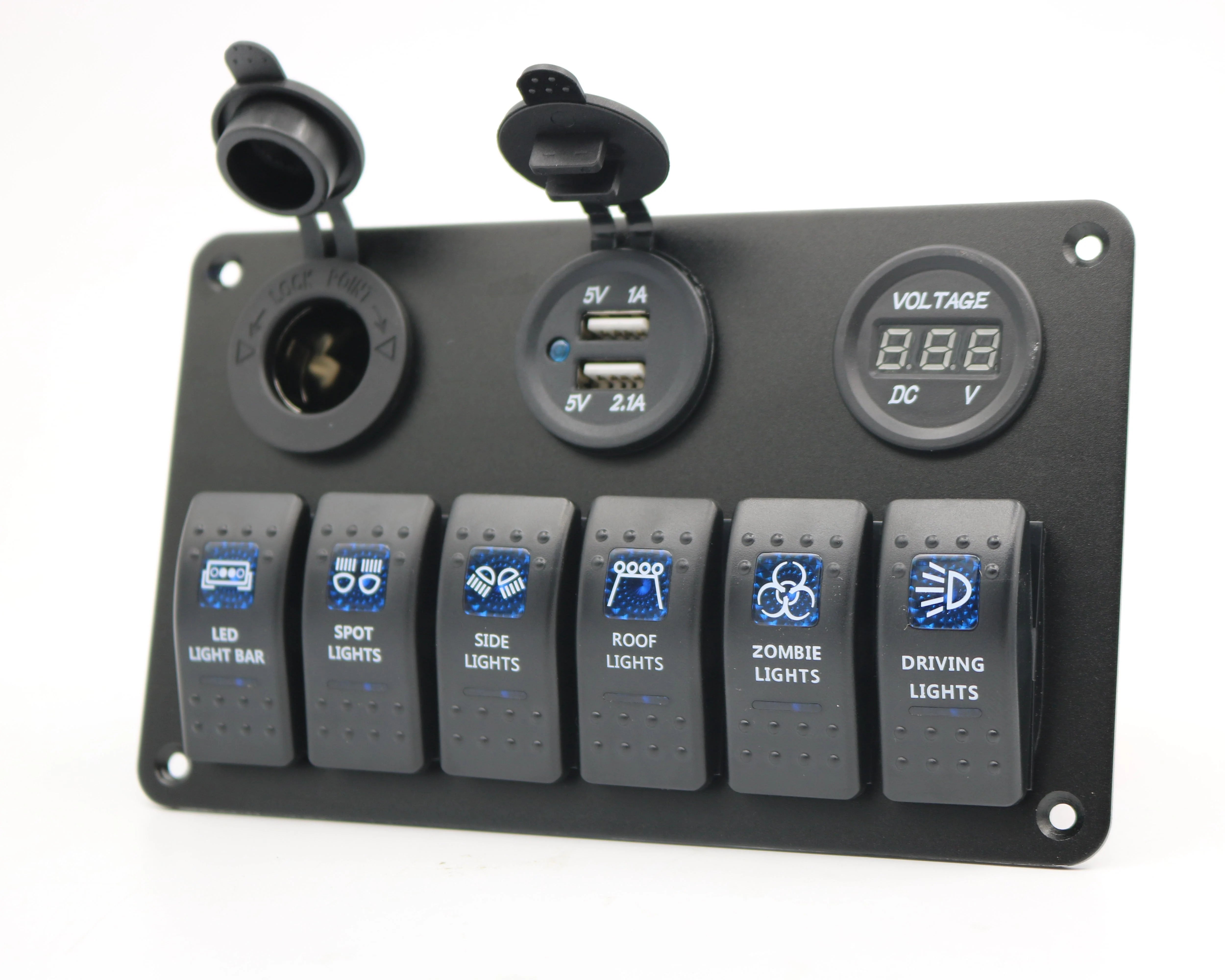 6 gang switch panel, with 12V power socket, voltmeter and 3.1A dual US ...